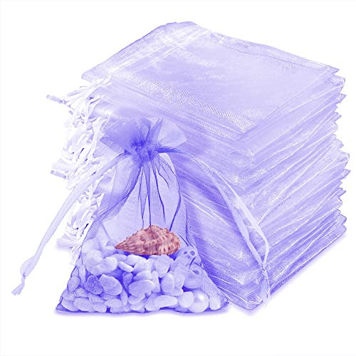 Uootach Lot de 120 Sachets Organza, Sacs Organza avec Cordon 7 x 9 cm, Sac en Organza, Sac Cadeau, Pochette à Bijoux, Bon pour Mariages, Cadeaux de Noël, Bonbons, Sacs de Lavande(Violet)