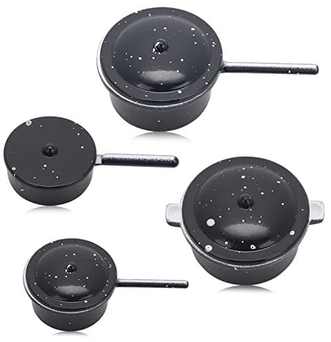 TIESOME 4 Piezas Casa de Muñecas Miniatura Metal Ollas y Sartenes Mini Casa de Muñecas Cocina Utensilios de Cocina Casa de Muñecas Decoración Accesorios Fiesta Suministros Miniture Cocina