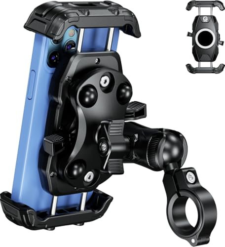 Kewig Motorcycle Phone Mount with Vibration Dampener & High-Speed Secure Lock, One Hand Operation with Anti-Theft Phone Cradle for Motorcycle Bike ATV/UTV Scooter Handlebar Fit 5.4-7.2 Phone