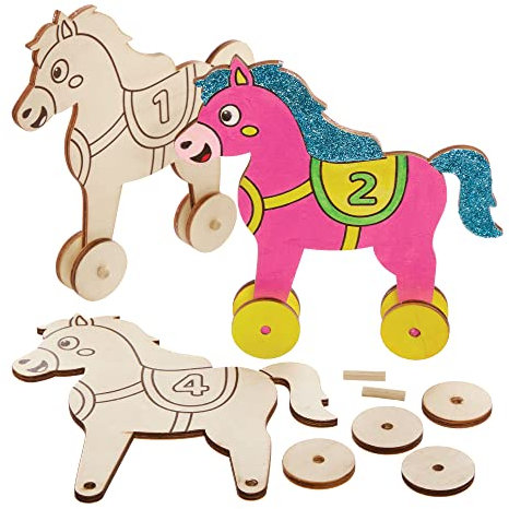 Baker Ross FX568 Holz-Rennpferd-Bausätze - 5er-Packung, Bemalen Sie Ihr eigenes Rennpferd für Kinder