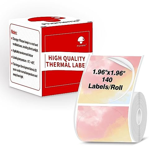 Phomemo M110 Rundes Kreis-Etikett 1.96 x 1.96(50mmx50mm) für M110/M120/M200/M220/M221 Etikettendrucker, Thermodrucker-Etiketten für Preis, Name, Adresse, Logo, Barcode, Rosa-gelber Farbverlauf
