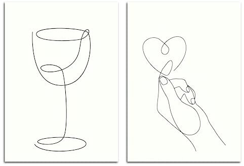 MJ-Graphics - Poster Set One-Line-Art Wohnzimmer & Schlafzimmer Love Wine Boho Kunst 2 Wandbilder Din A3 Wanddeko ohne Bilderrahmen