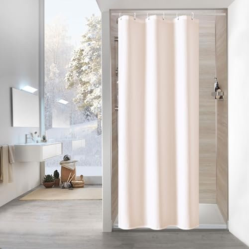 MitoVilla Pink Waffle Small Stall Shower Curtain 36 x 72, Half Size Fabric Narrow Shower Curtains for Bathroom Decor, 36 inch Weighted Shower Curtain Set with Plastic Hooks, Blush Pink