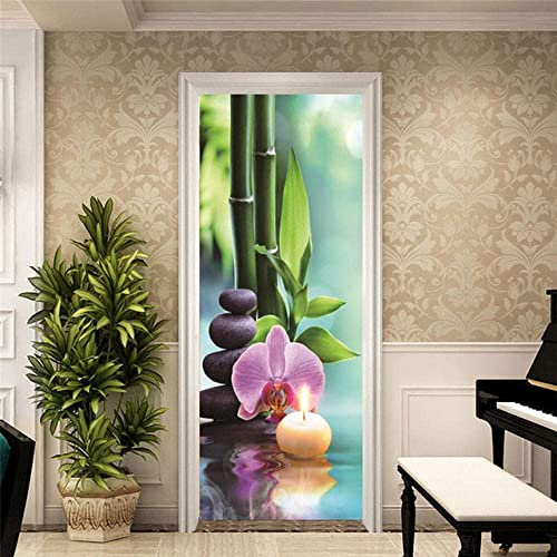 Stickers 3D Porte Poster Bougie Zen Magnolia 80 X 200 Cm Auto-Adhésif Papier Peint Porte Trompe L'Oeil Pour Chambre Salon Décoration De La Maison Stickers Muraux Imperméable Stickers