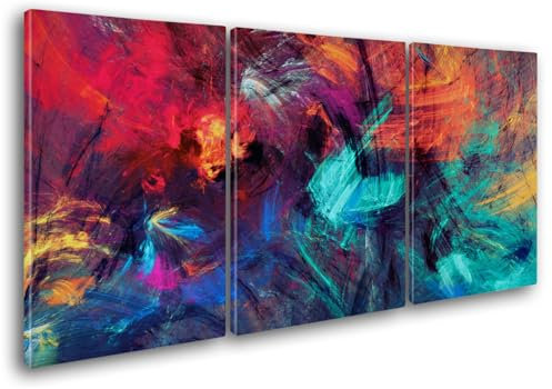 Giallobus - Peintures Grand Format XXL - Résumé Moderne - Crazystrokes - Toile - 218x100cm | 3pcs. x 70x100cm - Grande Image