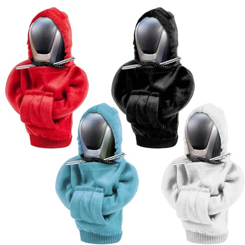 Delsen 4 Stück Schalthebel Hoodie,Auto Schaltknauf Abdeckung,Mini Hoodie für Gangschaltung Hoodie Schaltknauf Auto für Gangschaltung, Lustige Hoodies Auto Schalthebel Innenraum Dekoration