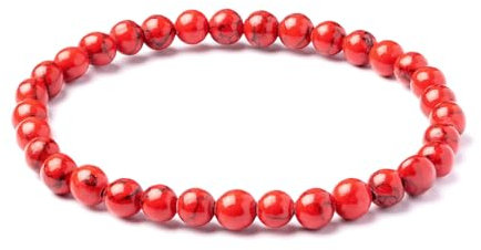 AURSTORE Bracelet Pierre Naturelle 6mm, Bracelet perle, Pierre Précieuse pour homme et femme (201 Howite rouge)
