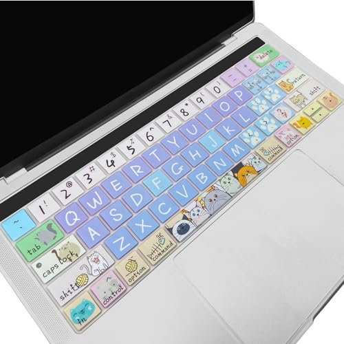 WSLUCKO Keyboard Cover for 2016-2019 MacBook Pro 13 and 15 Inch with Touch Bar (Model: A2159, A1989, A1990, A1706, A1707), Cute Silicone Keyboard Skin Protector (Cute Cat)