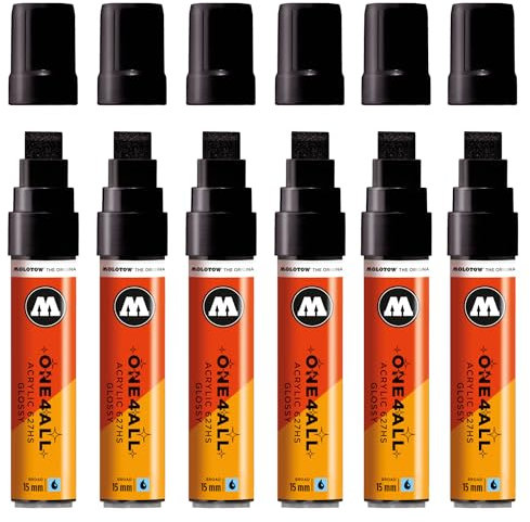 Molotow One4All 627HS Lot de 6 marqueurs acryliques brillants (épaisseur de trait de 15 mm, brillants, très couvrants et permanents, séchage rapide, rechargeables, pour presque toutes les surfaces)