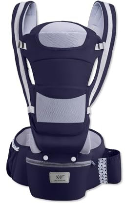 SONARIN 3-in-1 Alle Jahreszeiten Babytrage mit Hüftsitz,Ergonomische Multifunktionale Babytragetasche Kindertrage Baby Tragesystem ab Geburt 0-48 Monate,Bauchtrage Rückentrage(Dunkelblau)