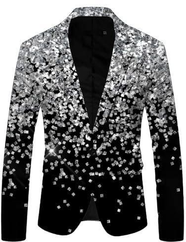 Sakko Herren Glitzer Goldene Hochzeit Party Pailletten Blazer Slim fit Männer Anzüge EIN Knopf Smoking Jackett Anzugjacke Sakkos für Herren Anzug Regular fit Modern Schwarz Anzug Herren Anzugjacken