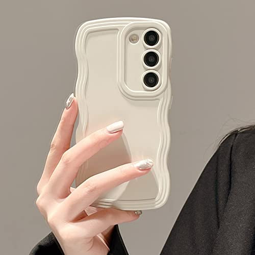 UEEBAI Hülle für Samsung Galaxy A35 5G, Niedliche Lockige Wellen Rahmenform Silikon Handyhülle Ultra Dünne Stoßfeste Schutzhülle Slim Fit Weiche TPU Bumper Cover für Frauen Mädchen, Beige