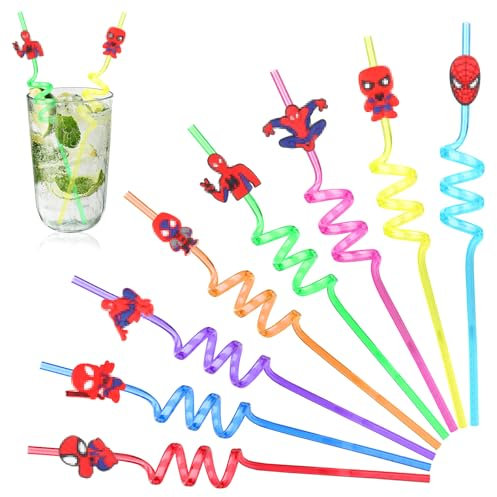 Pailles, Cadeaux Party, 16 Pièces Pailles en Plastique Réutilisables, Pailles en Plastique Bouclées, Pailles en Plastique pour Enfants, Pailles pour Fête