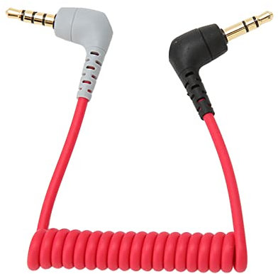 Plyisty 3,5-mm-TRS-zu-TRRS-Mikrofon-Patchkabel, Rechtwinkliges Spiral-Mikrofonkabel von Stecker zu Stecker, für, Rode SC7, VideoMic, VideoMicro Go und Weitere Externe Mikrofone