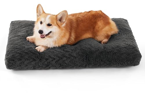 BEDSURE Flauschiges Hundebett mittelgroße Hunde - 74x53x8cm Hundekissen waschbar für kleine mittelgroße Hunde, Fluffy Hundebett mit Rutschfester Boden und Seitengriff, dunkelgrau
