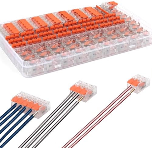 75 Stück Verbindungsklemmen Klemme mit Betätigungshebel, Kabelverbinder, Kabelklemmen, Elektrische Anschlussblöcke, Kombiniert Werden für Feste Kabe für 2-3-5 Leiter Orange