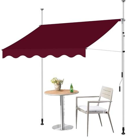 Markise, Klemmmarkise, Balkon Markise Ohne Bohren, Handkurbel Klemmarkisse, Sonnenschutz Balkon, Höhenverstellbar, UV-beständig und Wasserdicht für Terrasse Balkon (Color : Burgund, Size : 400cm)
