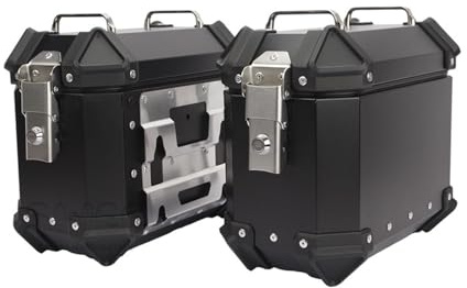 HRDMPFT Motorradkoffer Satteltasche 18L 28L 35L Seitenkoffer Motorrad Aluminium Wasserdicht Seitentasche, Motorrad Heckbox Reisen Motorradkoffer Schwarzes/Silber(Black,28L)