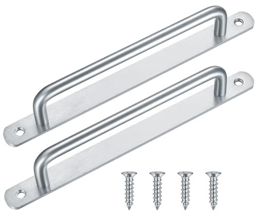 2 Pcs Sliding Door Handles, Pull Push Door Handles, Stainless Steel Sliding Bathroom Kitchen Cupboard Cabinet Garage Shed Barn Gate Door Handles with Metal Plates(225mm/8.85in)