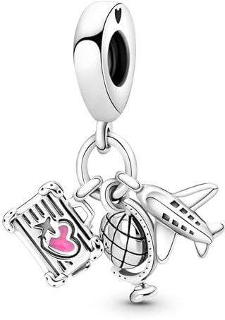 Ruaidhra Sterling Silber S925 Kollektion mit dem Flugzeug,Globus und Koffer Charms & Beads für Damen,Family,Blume Charm Anhänger Set,Reisen Clip Stopper für Armbänder,Geschenk für Frauen Geburtstag