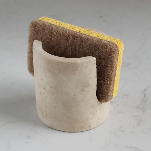Nawgnail Natural Travertine Sponge Holder for Kitchen Counter, Drying Rack, Sponge Caddy for Sink Organizer - Beige Travertine