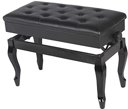 CAFIEDR Klavierhocker, höhenverstellbar, Klavierbank aus Holz, bequemer Hocker, gepolsterte Kissenfüllung mit hochelastischem Schwamm und Ablagefach