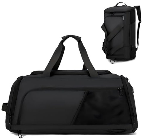 Sporttasche für Herren und Damen, Seesack mit Schuhfach und Nasstasche, wasserdichte Reise-Sporttasche, Übernachtungstasche, Wochenendrucksack, 1#schwarz