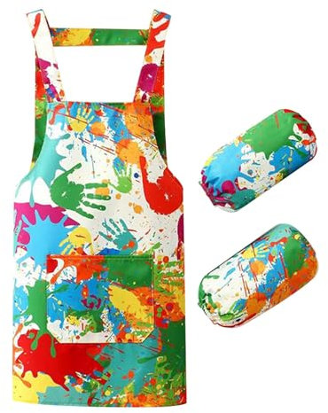 HOMYY Malschürze Kinder,Waterproof Children's Malkittel,Craft Apron for Children with Sleeves and Big Pockets,for 6-12 Years Girls/Boys,for Painting & Crafts,Baking,Cooking