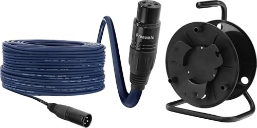 Pronomic Stage DMX3-100 Cable DMX profesional 100m con tambor, conectores XLR hembra 3 pines, contactos dorados para transmisión sin interferencias, color azul.