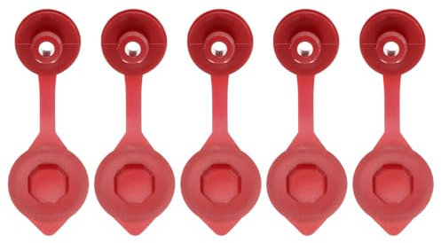 sourcing map 5pcs Fuel Gas Can Vent Caps 8 x 60mm Plastic Gas Tank Jug Vent Collar Cap for Metal Fuel Jugs Old Style Gas Fuel Water Can Jug, Red