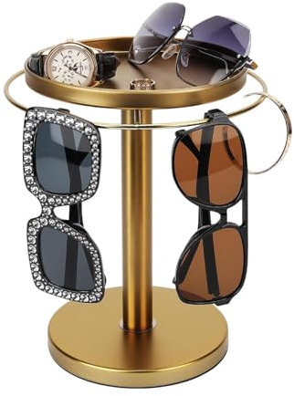 Zeyaoaea 360° Rotating Sunglass Organizer Storage, Stainless Steel Glasses Holder Stand, Glasses Organizer With Tray, Detachable Jewelry Storage Organizer Home Decoration For Nightstands