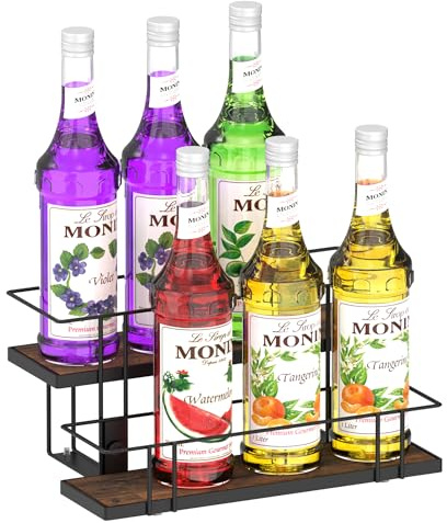 Alyoen Coffee Syrup Rack Organizer,8 Bottle Syrup Holder Stand with 2-Tier Storage Shelves for Dressing, Coffee Station, Bar