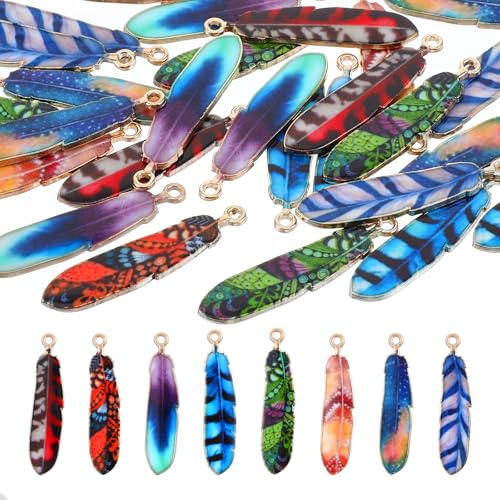 Ymapinc 32 Pcs Feather Charms for Jewelry Making, Feathers for Crafting | 8 colors Native Jewelry American Enamel Charm Style Alloy Pendants, Necklace & Earrings DIY Dream Catcher Supplies