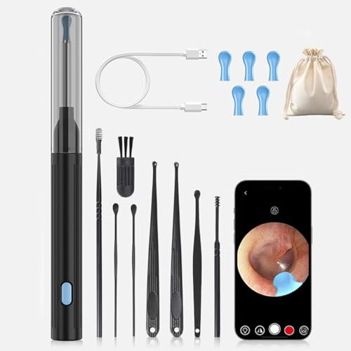 Lunava Pro Ear Cleaner with Camera, Ohrenreiniger Mit Kamera, 1080p WiFi Ohrreiniger, Ip67 Wasserdicht Otoskop Ohr, 360°-Weitwinkel Otoskop Kamera, füR Iphone und Android-Smartphones (Black)