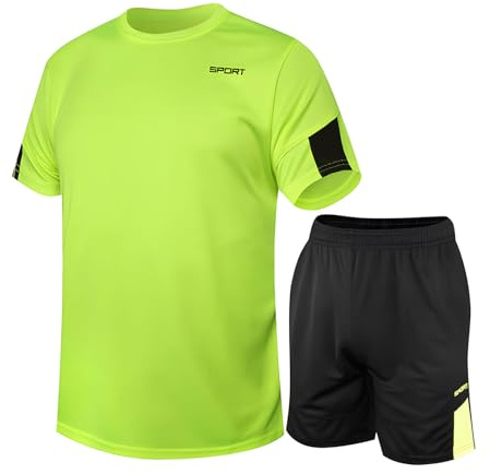 Fiohiros Fußballtrikot Kinder Set Sport, Schnell Trocknende Sportsachen Trikot für Kinder, Fussball Trikot Set Trainingsanzug Shorts und T-Shirt (Grün, 12-13 Jahre)