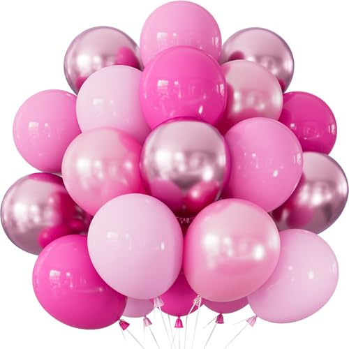 Adeyoo Pink Balloons Set - Different Shades Pink Balloon for Girl Women | 12Inch Hot Baby Light Pink Metallic Pearl Pink Balloons Bright Latex Balloon for Birthday Baby Shower Wedding Party Decor