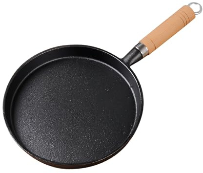 Niaciswe Gusseisenpfan Nepfanne Induktion Cast Iron Pan 20 cm Tragbar Runde Pfanne mit Holzgriff Stur Pfanne Gusseisen Grillpfanne Grillzubehör für Gasgrill Feuer für Spiegeleier kleines Steak