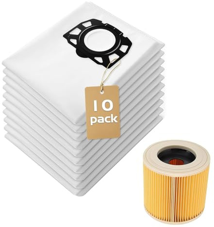 Ruucy - Bolsa de aspiradora para Karcher WD2 WD3 WD2Plus WD3 Premium KFI 357 KWD 1-3 SE4001 SE4002 + 1 Filtro para KFI 3310 Accesorios Aspirador Kärcher 2.863-314.0 2.863-303.0