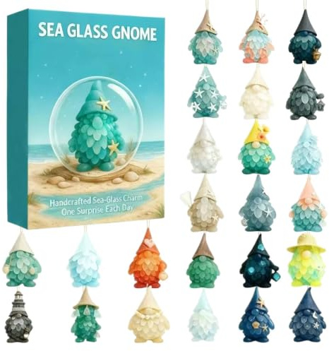 Seeglas Wichtel Adventskalender 2026, 24 Tage Wichtel Anhänger Weihnachtskalender 2026, Niedlich Seeglas Gonks Figur Adventskalender, 2D Acryl Gnome Gonks Deko Weihnachten Countdown Kalender