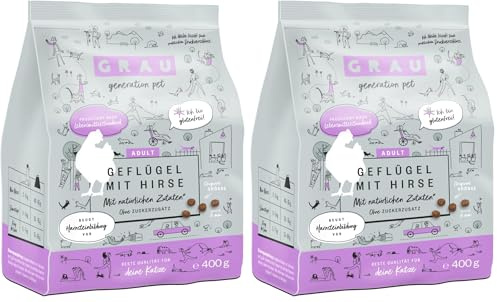 GRAU – das Original – Trockenfutter für Katzen - Geflügel mit Hirse, 2er Pack (1 x 400 g), glutenfrei, für Erwachsene und ältere Katzen