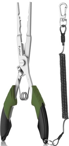 pullther Stainless Steel Fishing Pliers, Needle Nose Hook Remover, Fishing Pliers Kit with Lanyard, Braid Cutter Rustproof Fishing Multitool for Saltwater Freshwater