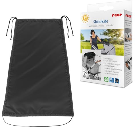 reer ShineSafe Sonnensegel | UV Schutz (UPF 80+) | universal passend für Kombi-Kinderwagen & Sportwagen | Sonnenschutz & Windschutz | aus 100% rPET-Pongee | Einfache Anbringung | Schwarz