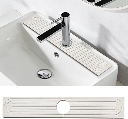 16 Inch Stone Faucet Mat for Kitchen Sink, Ultra-Absorbent Diatomaceous Sink Mat, Quick-Drying Stone Splash Guard for Faucets, White