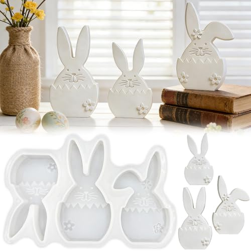 TZEKING Lapin de Pâques Moule Bougie,3 Pièces 3D Moules en Silicone de Lapin de Pâques,Moules en Silicone Pour Réaliser Des Décorations De Pâques