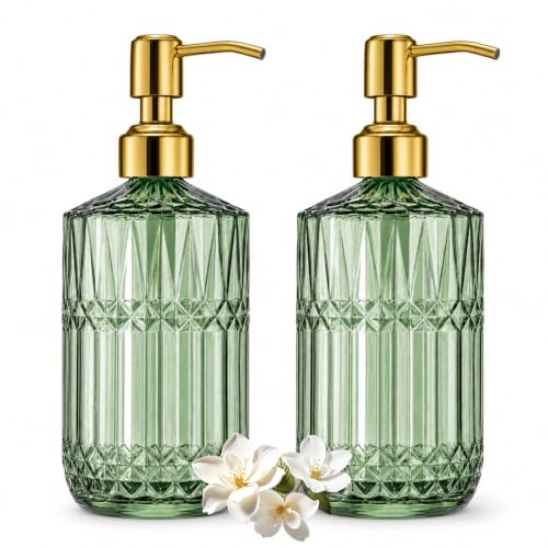 zxevg Glass Soap Dispenser 2 Pack 400ml Green Gold