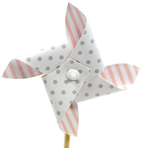 Frau WUNDERVoll® 25 DEKO KUCHENTOPPER WINDMÜHLE, ROSA STREIFEN, GRAUE PUNKTE / Topper, Kuchenstecker, Muffin, Geburtstagskuchen, Dekoration, Deko, Kinder, Party, Hochzeit, Hochzeitstorte, Geburtstag