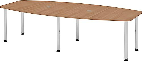 Bümö Konferenztisch oval 280x130 cm großer Besprechungstisch in Nuss, Besprechungstisch mit Chromfüßen, Meetingtisch für 10 Personen, XXL-Tisch für Besprechungsraum & Meeting