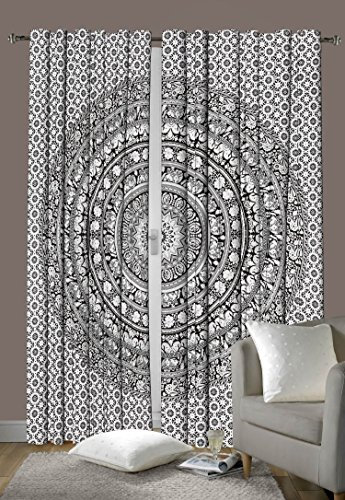 Madhu International Indian Cotton Elephant Mandala Window Door Cover Curtain Hanging Drape Portiere