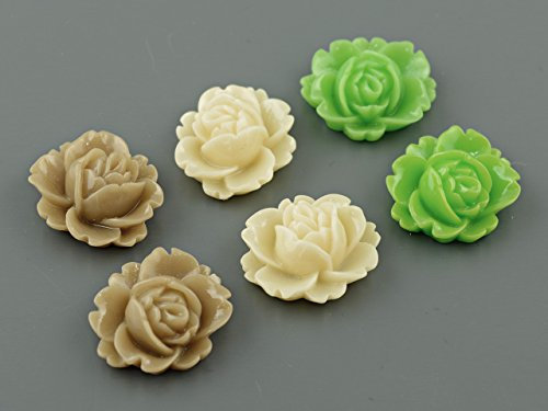 Nénuphars 6 cabochons en kit en marron, beige, vert clair, 16 x 18 mm de Vintage Parts, Bijoux DIY