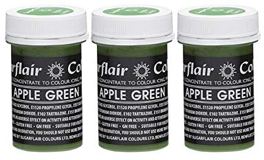Sugarflair Apple Green Pastel Food Colouring Paste, Highly Concentrated for Use with Sugar Pastes, Buttercream, Royal Icing or Cake Mix, Subtle Colour Dye - 25g (Pack of 3)